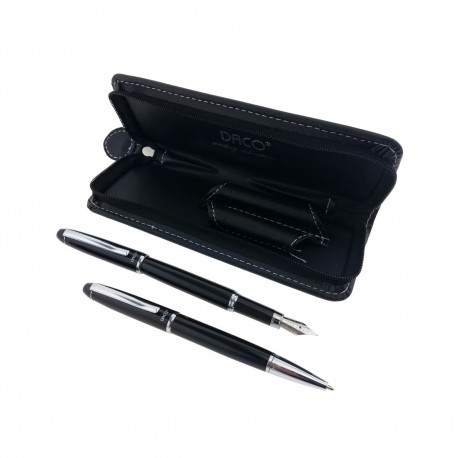 Set pix si stilou metalic, etui depozitare, inchidere cu fermoar, penita iridium Negru - imagine 3